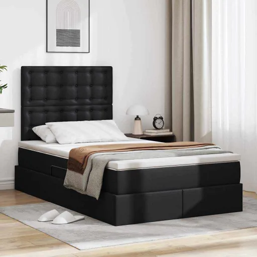 Cama com Armazenamento Preto 120 x 190 cm Couro Sintético