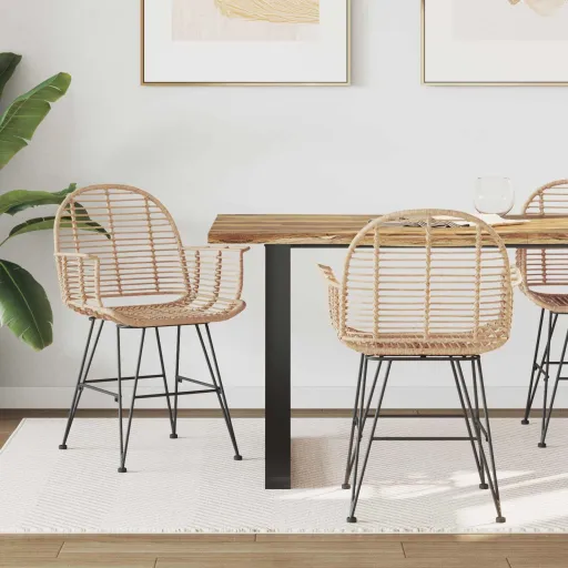 Cadeira de Jantar   Natural 44 x 44 x 74 cm Rattan e Ferro (2 pcs)
