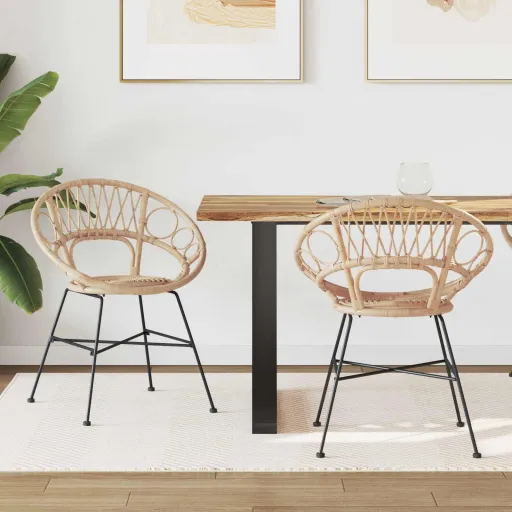 Cadeira de Jantar   Natural 49 x 51 x 81 cm Rattan e Ferro (2 pcs)