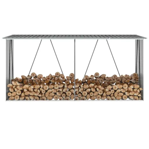 Abrigo Jardim p/ Arrumação de Troncos Aço 330x84x152cm Cinzento