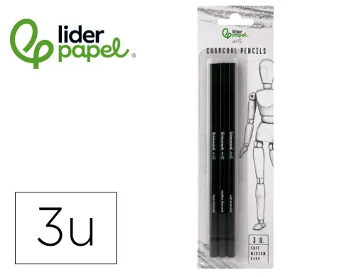 Lápis de Carvão para Esboços Liderpapel Caixa de 3 Unidades com Diferentes Durezas Certificado Fsc