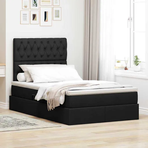 Cama com Arrumação e Colchão Preto 120 x 200 cm Poliéster