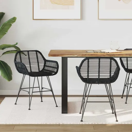 Cadeira de Jantar   Preto 55 x 50 x 74 cm Rattan e Ferro (2 pcs)
