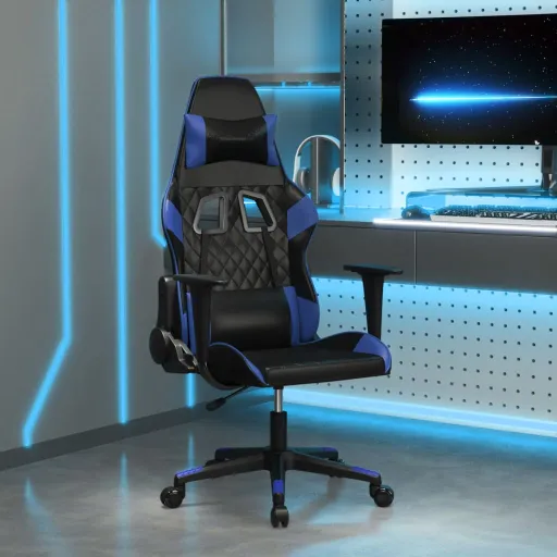 Cadeira de Gaming Couro Artificial Preto e Azul