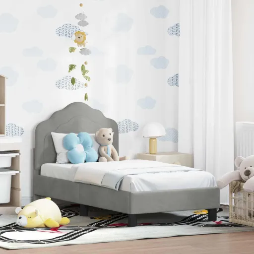 Estrutura de Cama para Criança com Cabeceira Cinzento-Claro