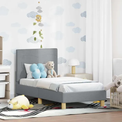 Estrutura de Cama para Criança com Cabeceira Cinzento-Claro