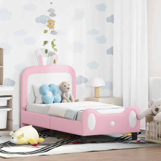 Estrutura de Cama para Criança com Cabeceira Rosa 70 x 140 cm