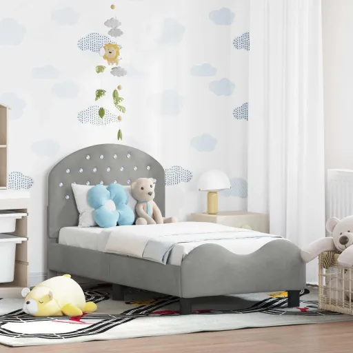 Estrutura de Cama para Criança com Cabeceira Cinzento-Claro