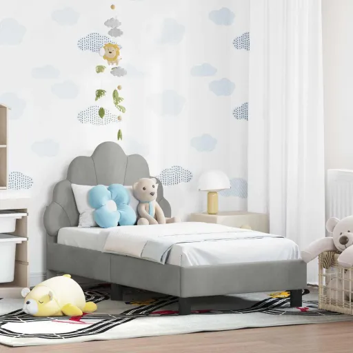 Estrutura de Cama para Criança com Cabeceira Cinzento-Claro