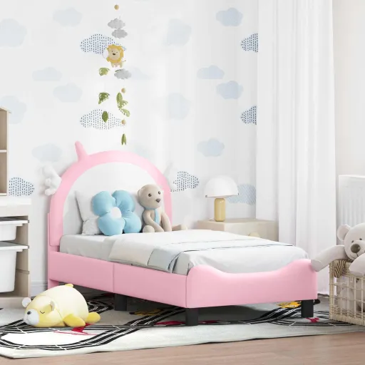 Estrutura de Cama para Criança com Cabeceira Rosa 70 x 140 cm