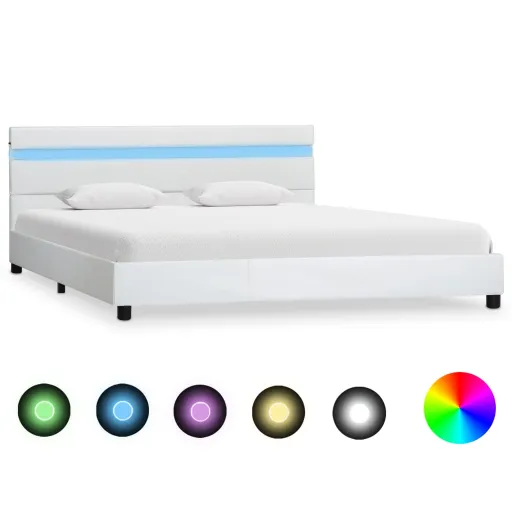 Estrutura de Cama c/ LED 120x200 cm Couro Artificial Branco