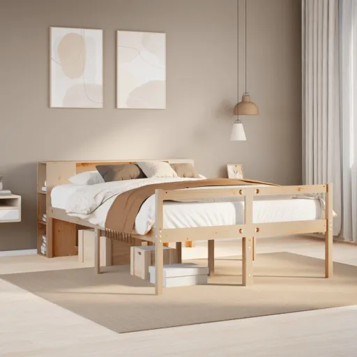 Cama com Estante Sem Colchão 160x200 cm Pinho Maciço