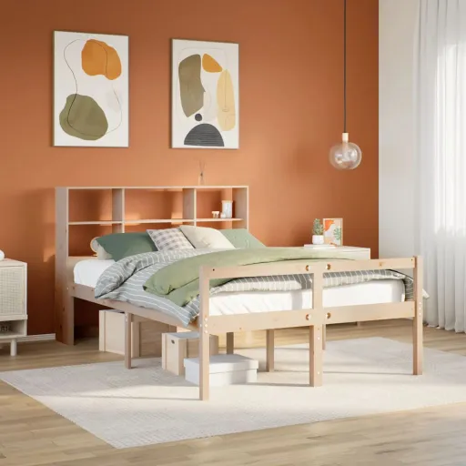 Cama com Estante Sem Colchão 160x200 cm Pinho Maciço