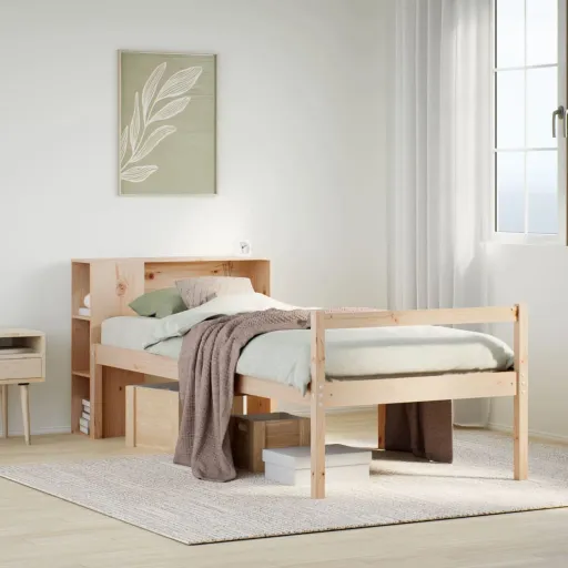 Cama com Estante Sem Colchão 75x190 cm Pinho Maciço