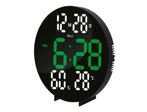 Relógio q-Connect Digital de Parede com Alarme Redondo 27 cm