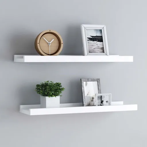 Unidade de Prateleiras com Rebordo   40x9x3 cm MDF Branco (2 pcs)