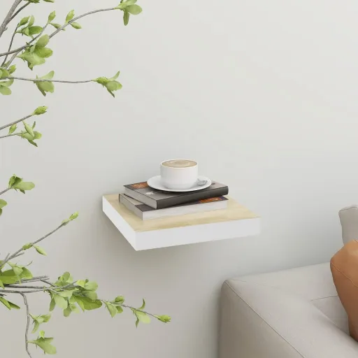 Prateleira Parede Suspensa 23x23,5x3,8 cm MDF Carvalho e Branco