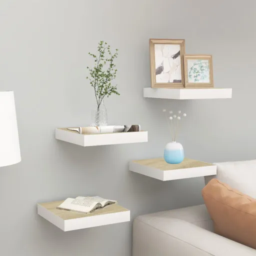Prateleiras de Parede   23x23,5x3,8cm MDF Carvalho e Branco (4 pcs)