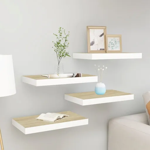 Prateleiras de Parede   50x23x3,8 cm MDF Carvalho e Branco (4 pcs)