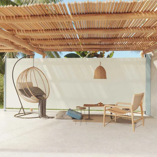 Toldo Lateral Retrátil para Pátio 200x600 cm Cor Creme