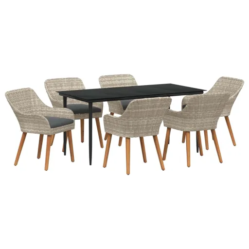 Conjunto de Jantar para Jardim   Cinzento-Claro Vime PE (7 pcs)