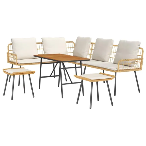 Conjunto de Sofá de Jardim   Bege Vime PE (4 pcs)