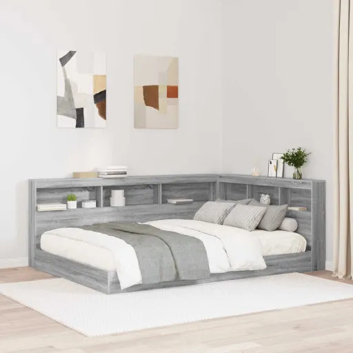 Cabeceira de Armazenamento com Prateleira Cinza Sonoma 160 cm
