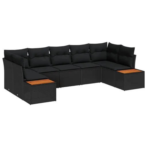 Conjunto de Sofá de Jardim com Almofada   Preto Vime PE (7 pcs)