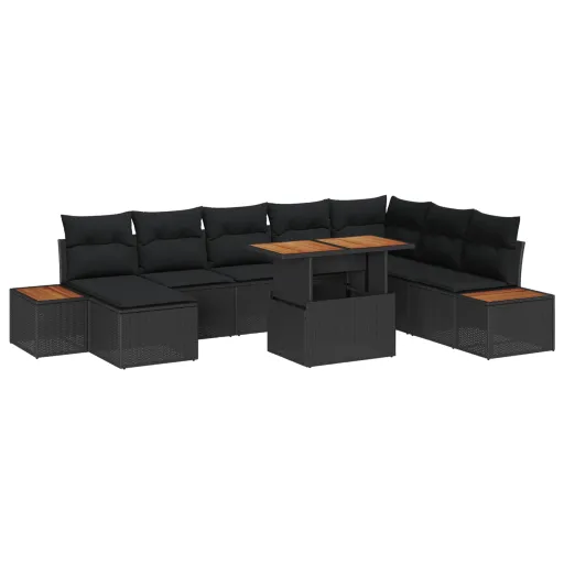 Conjunto de Sofá de Jardim   Preto e Marrom (9 pcs)