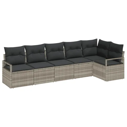 Conjunto de Sofá de Jardim   Cinzento-Claro Vime PE (6 pcs)