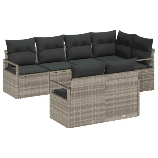 Conjunto de Sofá de Jardim   Cinzento-Claro Vime PE (7 pcs)