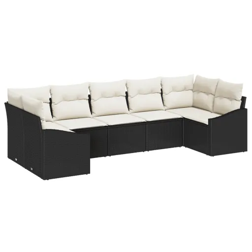 Conjunto de Sofá de Jardim   Preto e Creme Vime PE (7 pcs)