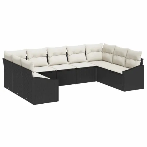 Conjunto de Sofá de Jardim   Preto e Creme Vime PE (9 pcs)