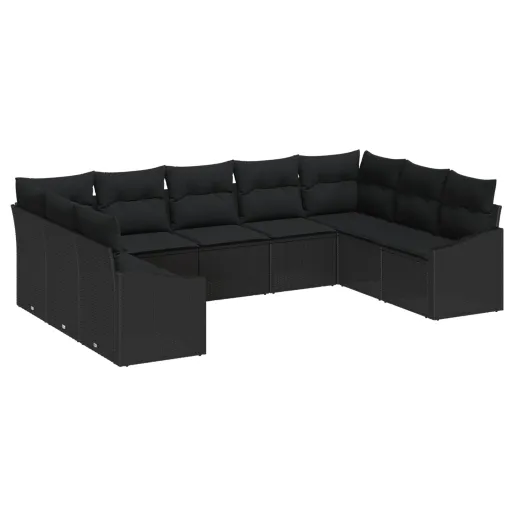 Conjunto de Sofá de Jardim   Preto Vime PE (9 pcs)