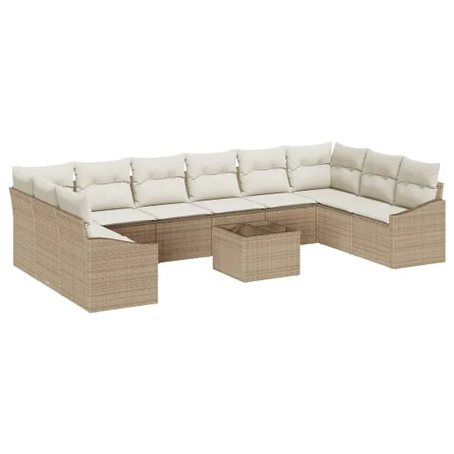 Conjunto de Sofá de Jardim Bege e Creme Vime PE