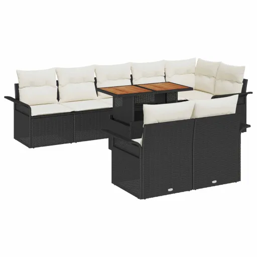 Conjunto de Sofá de Jardim   Preto Rattan Sintético (9 pcs)