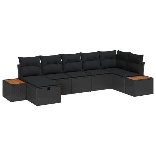 Conjunto de Sofá de Jardim com Almofada   Preto Vime PE (8 pcs)