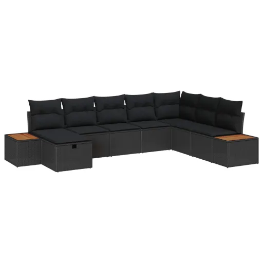 Conjunto de Sofá de Jardim com Almofada   Preto Vime PE (8 pcs)