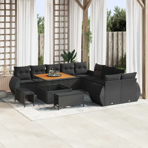 Conjunto de Sofá de Jardim   Preto Vime PE (13 pcs)