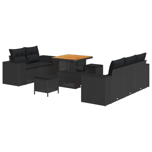 Conjunto de Sofá de Jardim   Preto Vime PE (8 pcs)