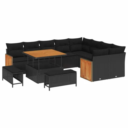 Conjunto de Sofá de Jardim com Almofada   Preto (12 pcs)