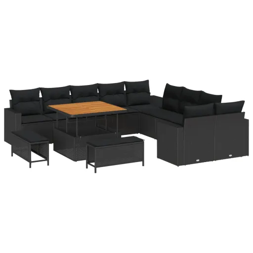 Conjunto de Sofá de Jardim com Almofada   Preto Vime PE (17 pcs)