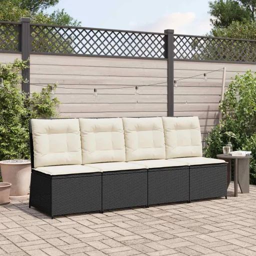 Sofá de Jardim com Almofada Preto e Branco Creme Vime PE