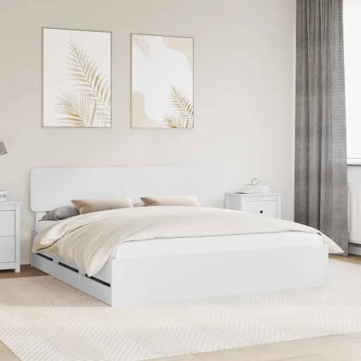 Estrutura da Cama Branco 200 x 200 cm Madeira de Engenharia