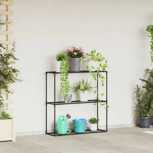 Suporte para Plantas de 3 Andares Preto 100 x 32 x 102 cm Aço