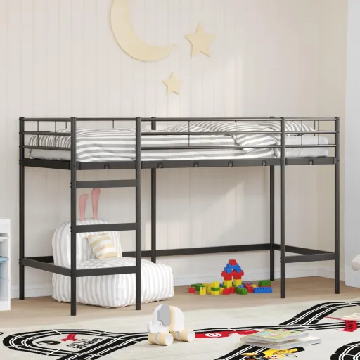 Estrutura de Cama Loft para Crianças Preto 74,5 x 190 cm Aço