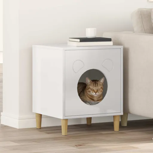Casa para Gatos Branco Brilhante 42,5 x 40 x 53 cm