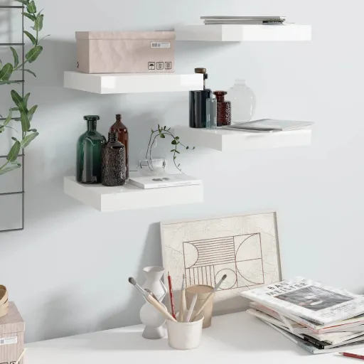 Prateleiras de Parede Suspensas   23x23,5x3,8cm MDF Branco (4 pcs)