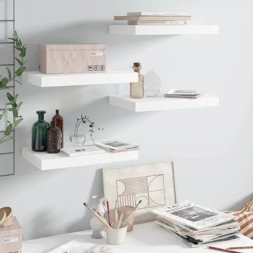 Prateleiras de Parede Suspensas   40x23x3,8cm MDF Branco (4 pcs)