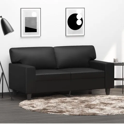 Sofá de 2 Lugares 120 cm Couro Artificial Preto